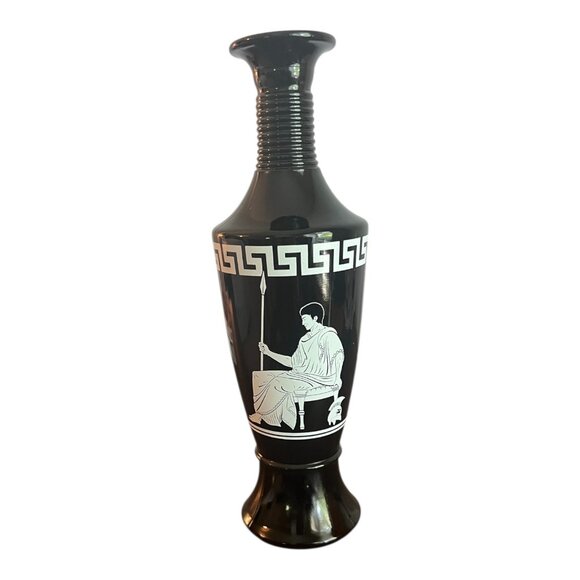 Jim Beam 1958 Black Roman Decanter 12" Tall With Greek Key Design & White Figure - Picture 3 of 7